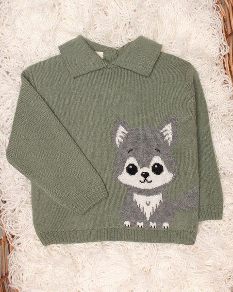 Maglia neonato lupo in pura lana merino ultrafine - Maglificio di Verona - immagine 2