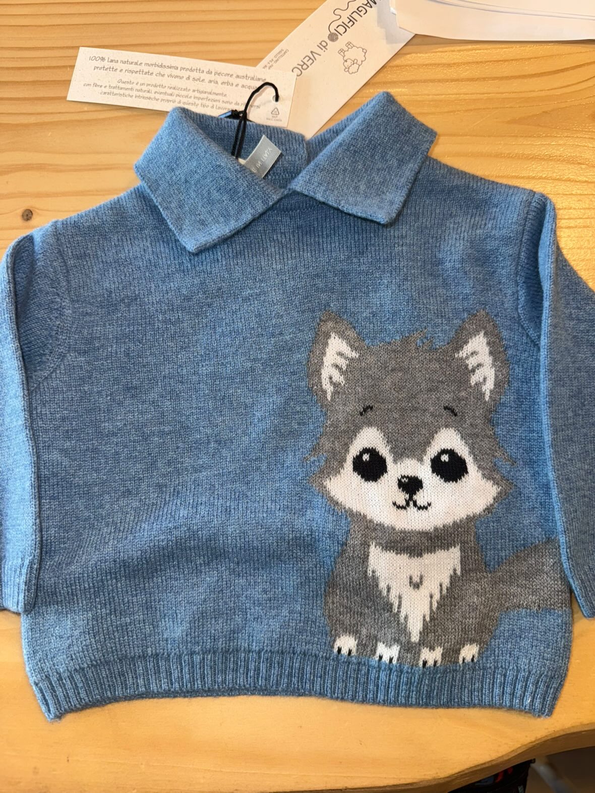 Maglia neonato lupo in pura lana merino ultrafine - Maglificio di Verona - immagine 3